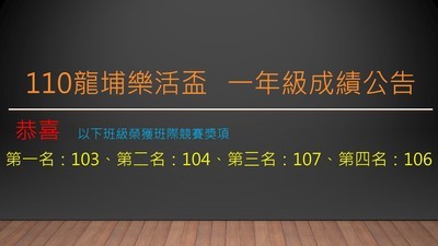110龍埔樂活盃 一年級成績公告