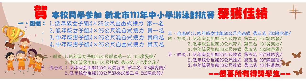 賀 本校同學參加 新北市111年中小學游泳對抗賽 榮獲佳績